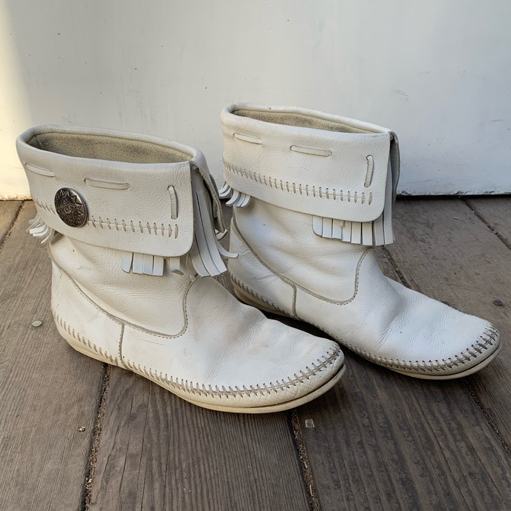 Native American white leather boots